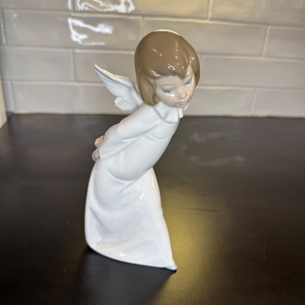 Lladro Angel with Lantern Figurine 8.25" White Tan Glossy Porcelain Spain 4960